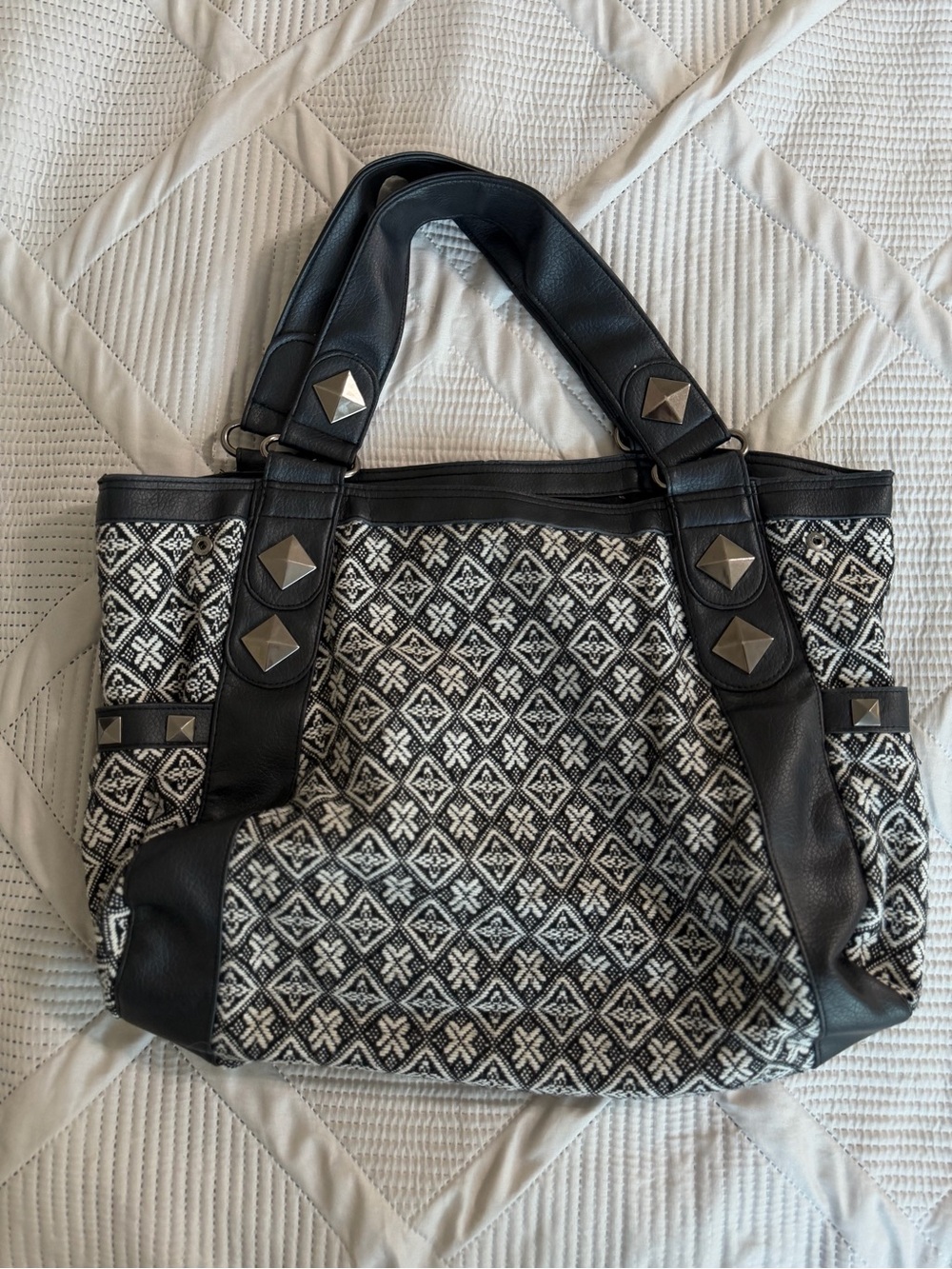 Loungefly Black & White Sugar Skull Shoulder Bag with Stud Accents - Picture 3 of 10